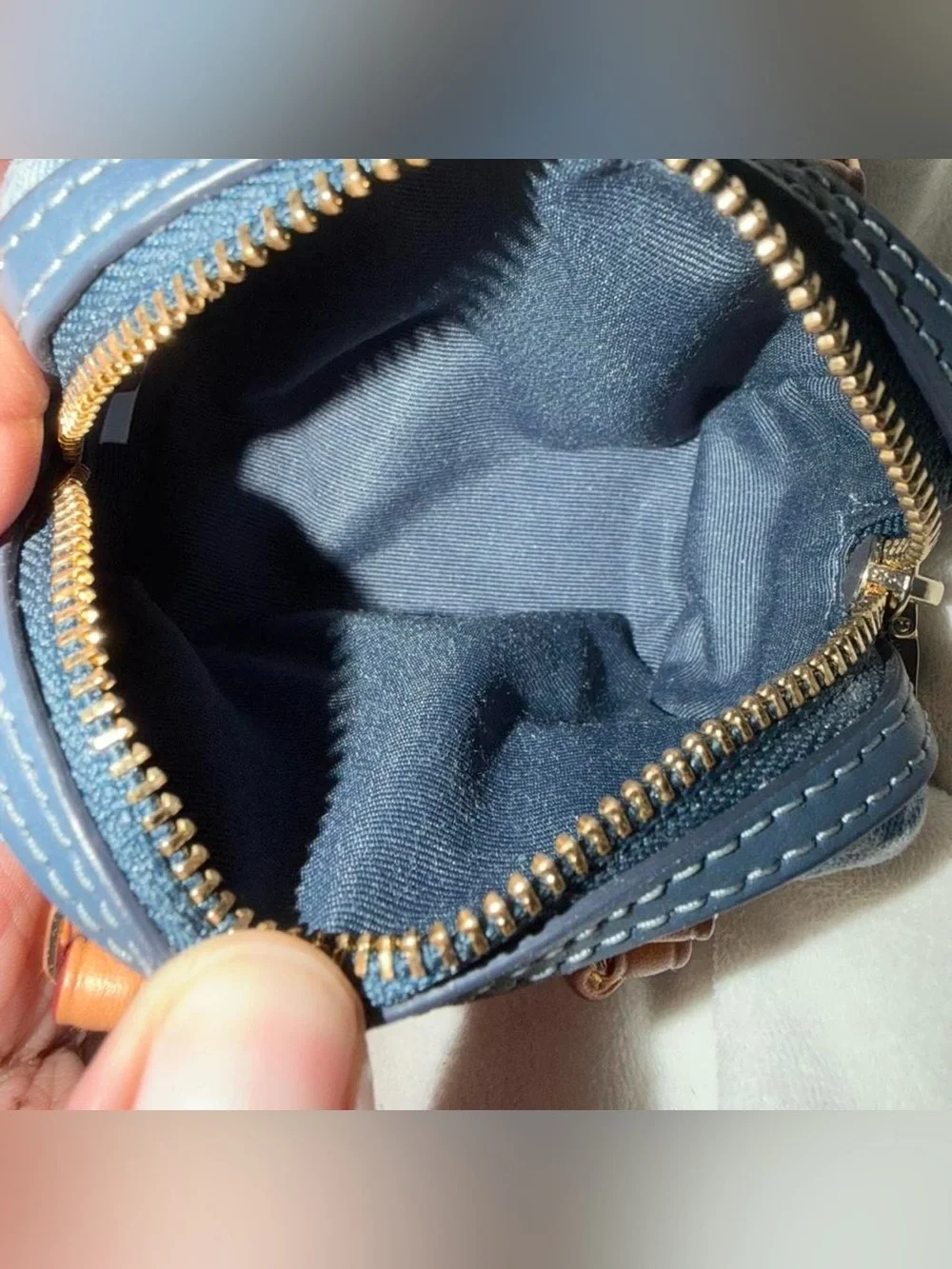 🩵NWT Coach Signature Denim Blue Mini Rowan Bag Charm Key Chain Coin Purse🩵
